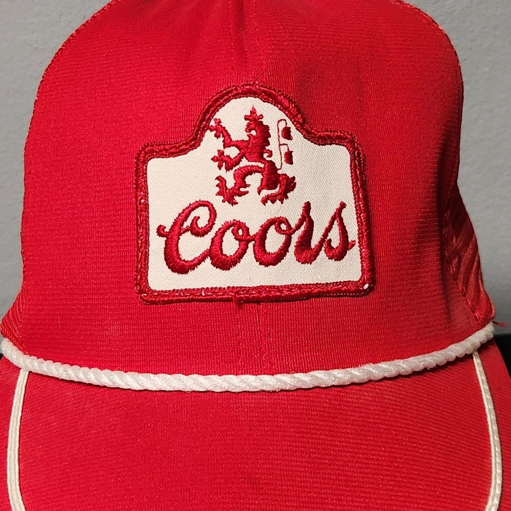 Vintage Coors Beer Mesh Trucker Hat Large Patch Red White Rope Made In USA - Picture 1 of 9